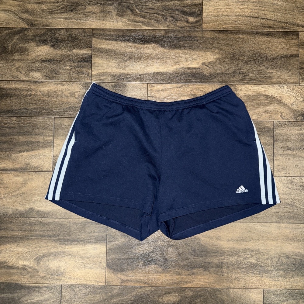 Vintage 90s Adidas Navy Blue 3-Stripes Mesh Polyester Soccer Shorts Women's XL
